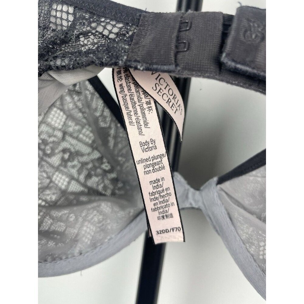Victoria’s Secret Charcoal Sheer‎ Body by Victoria Unlined Plunge Lace Bra 32DD - Picture 5 of 6
